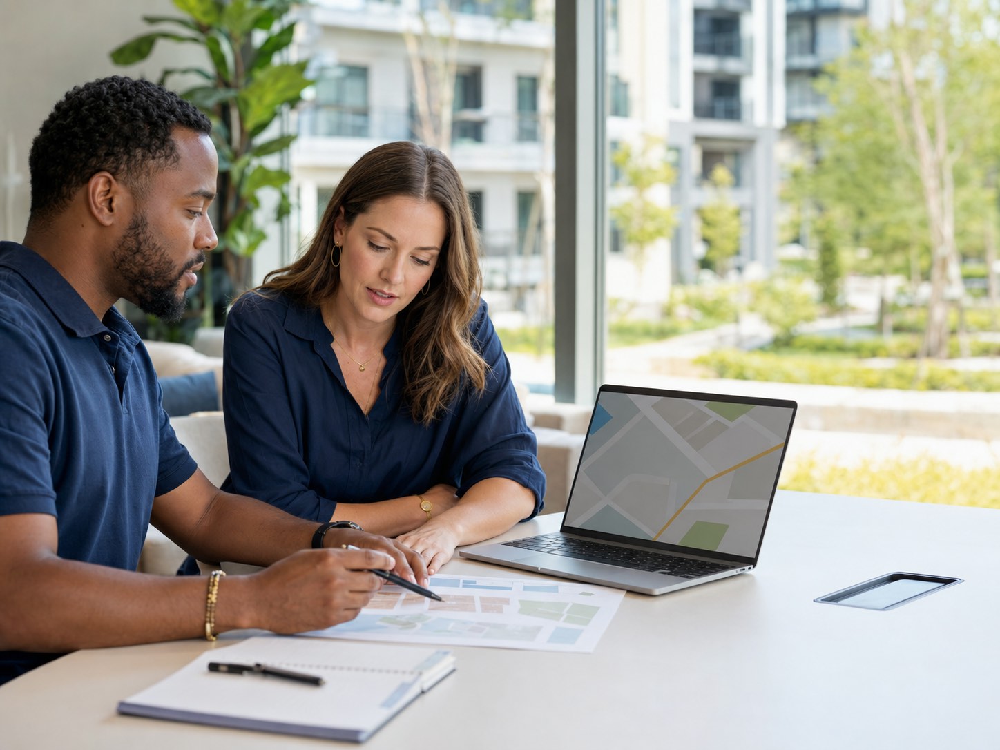 Property operations professionals reviewing an address and service assignment