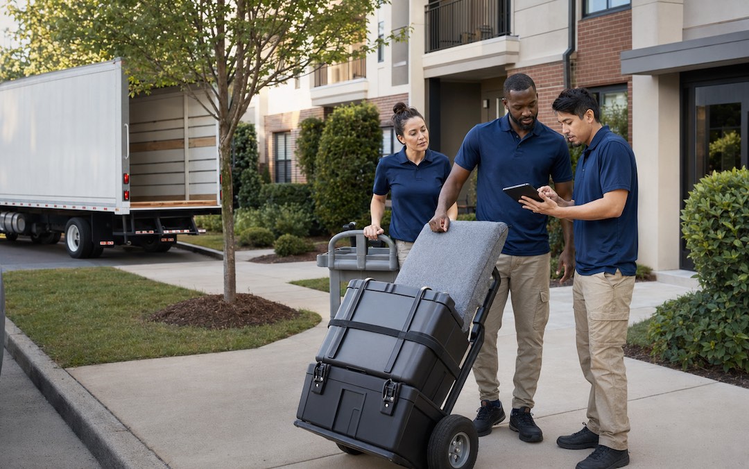 Professional property logistics crew coordinating service at a Metro Atlanta apartment community
